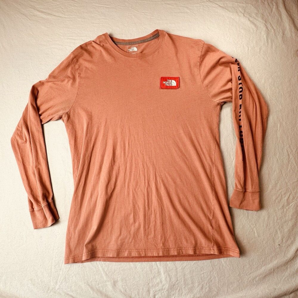 North Face Shirt Men’s L Long Sleeve Crew Neck Casual Red Tee cotton Logo Patch